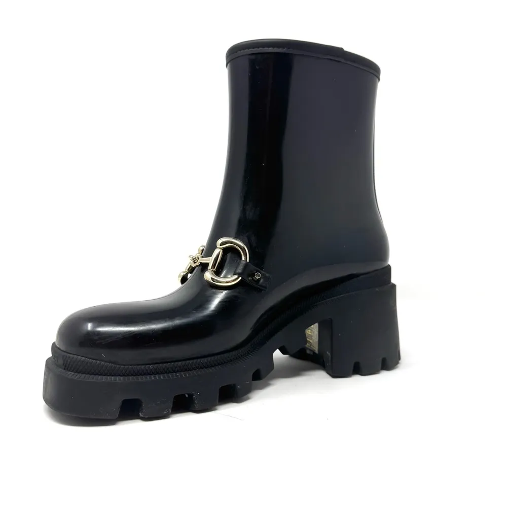 Gucci Black Horsebit Rubber Rain Boots – Size 8 Ankle Booties - Image 8
