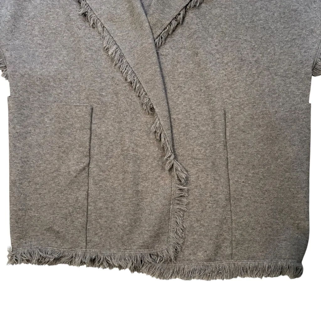 THML Fringe Trim Heather Gray Open Front Cardigan Sweater, Sz L - Image 8
