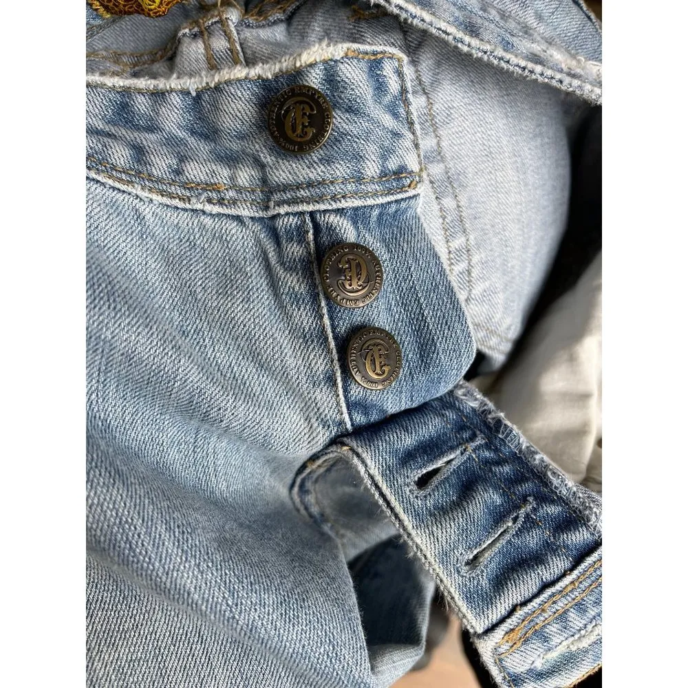 EMPYRE Low Rise Jeans Button Up Light Blue Distressed Cotton Bootcut Leg Size 7 - Image 11