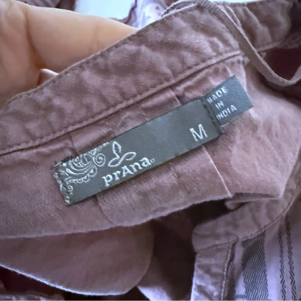 PrAna Elena Top Blouse SZ M  Mauve Santa Fe Pink Plaid Henley 3/4 Sleeve Organic - Image 7