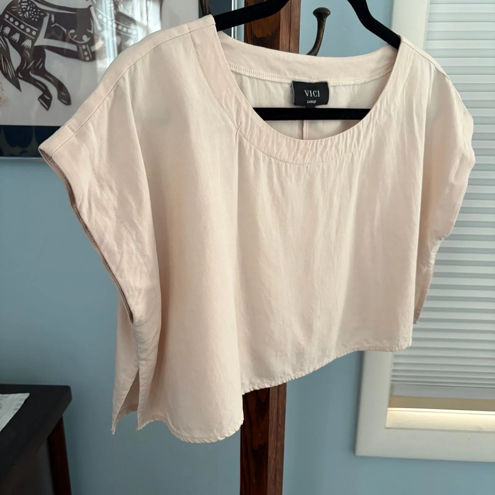 Vivi Cream Scoop Neck Linen Blend Boxy Crop Top size L White Size L - Image 3