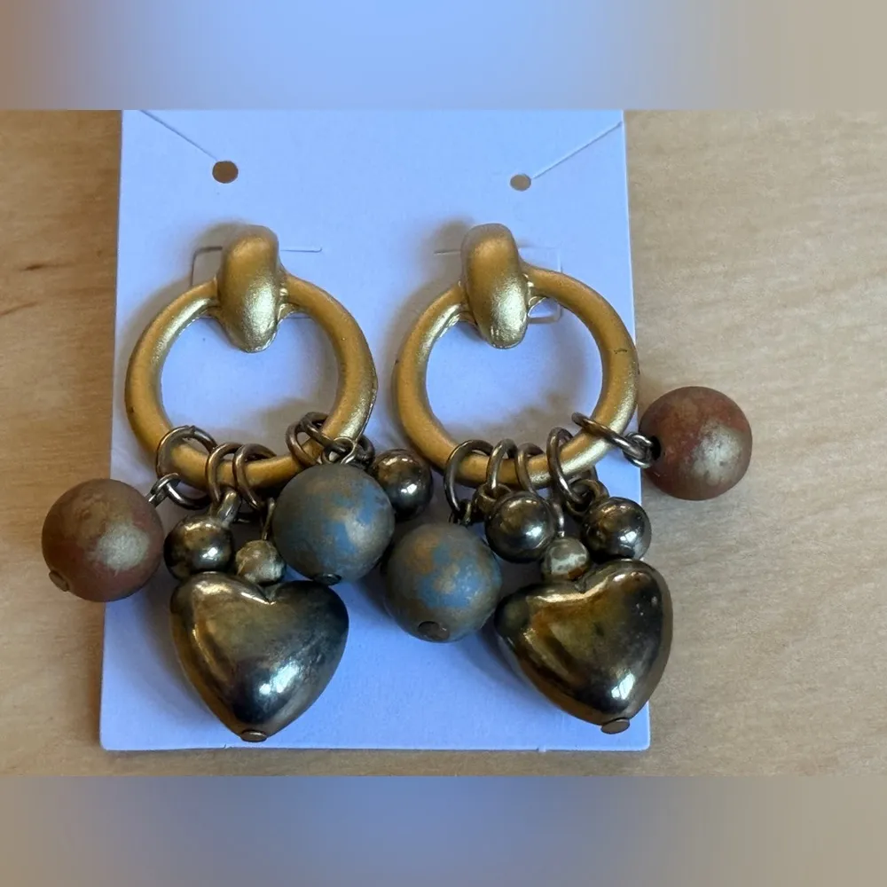 Gold Heart Dangle Earrings - Image 2