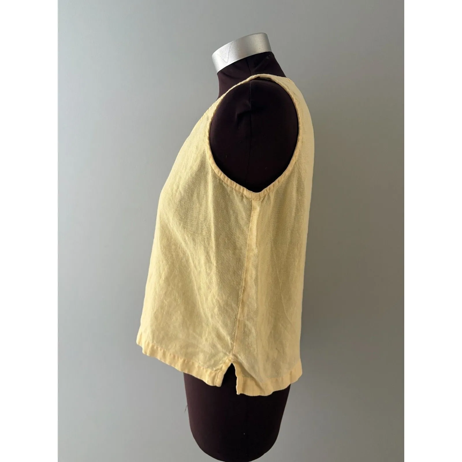 Eileen Fisher Womens Yellow Linen Cropped Tank Top Boxy Lagenlook Coastal - Image 4