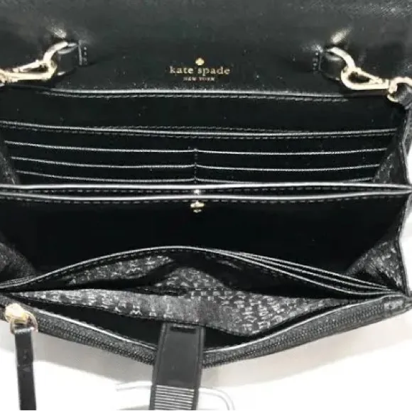 Kate Spade Laurel Way Rhinestone Ribbon Bow Crossbody Clutch Wallet Black - Image 12