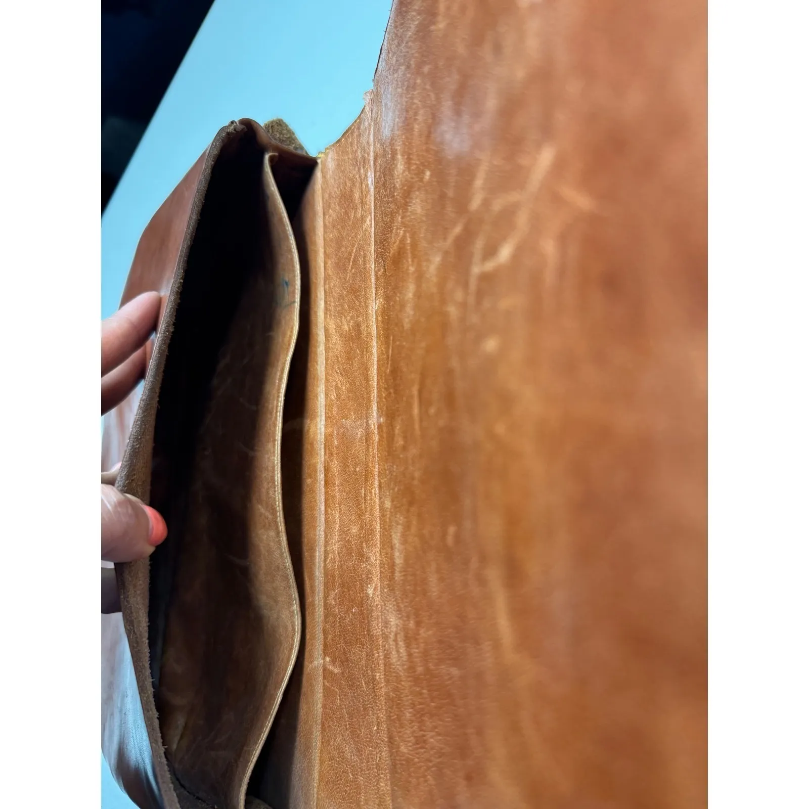 Vintage Tooled Leather Crossbody Bag Purse Aztec Mayan Style Brown - Image 6