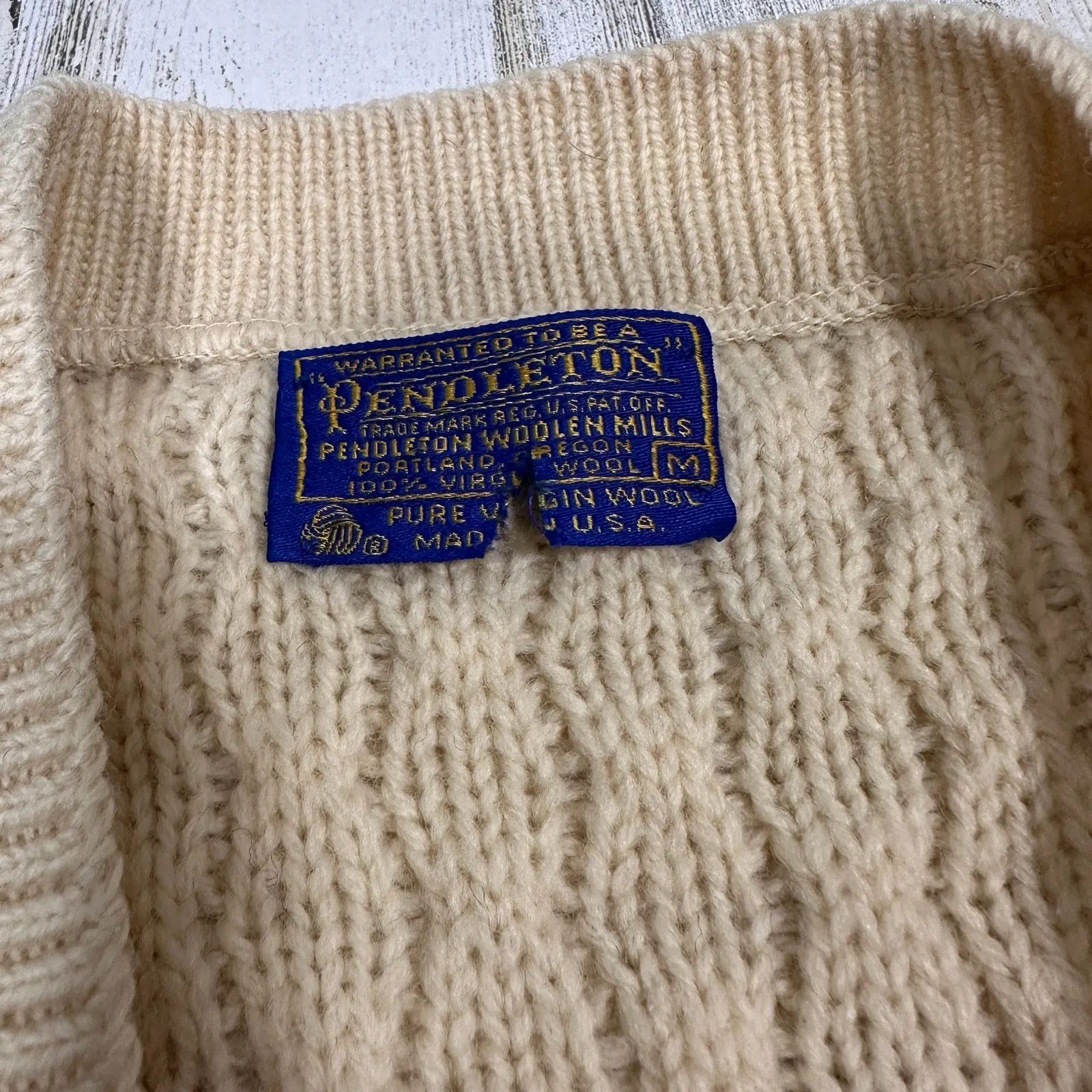 Pendleton Virgin Wool Cardigan M | Ivory | Brown Buttons | Vintage | MSRP $250 - Image 3