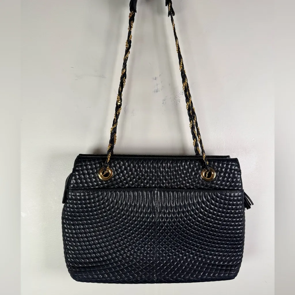 Vintage Bally Black Quilted Leather Chain Shoulder Bag Gold Hardware - Image 10