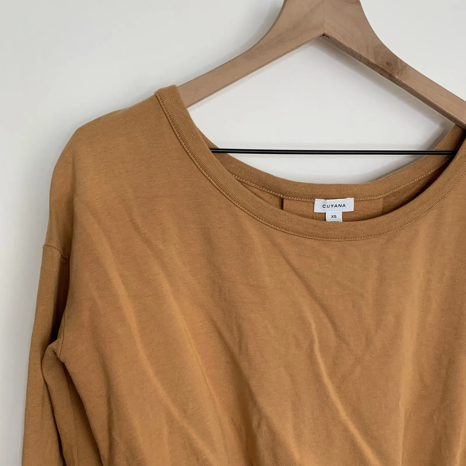 Cuyana French Terry Boatneck Cinched Waist Relaxed Sweatshirt Camel Brown XS - Image 11