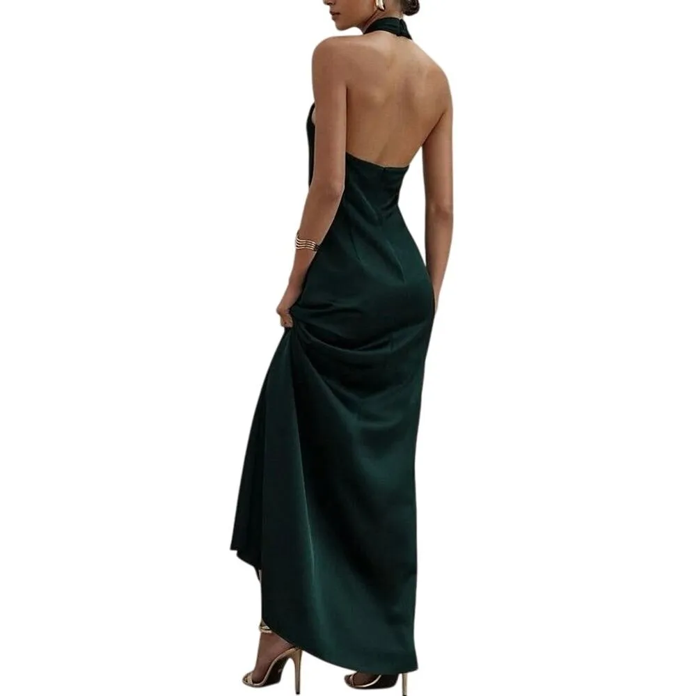 BHLDN Ruby Twist Halter Satin Dark Gown in Green Size 2 New w/o Tag MSRP $248 - Image 2