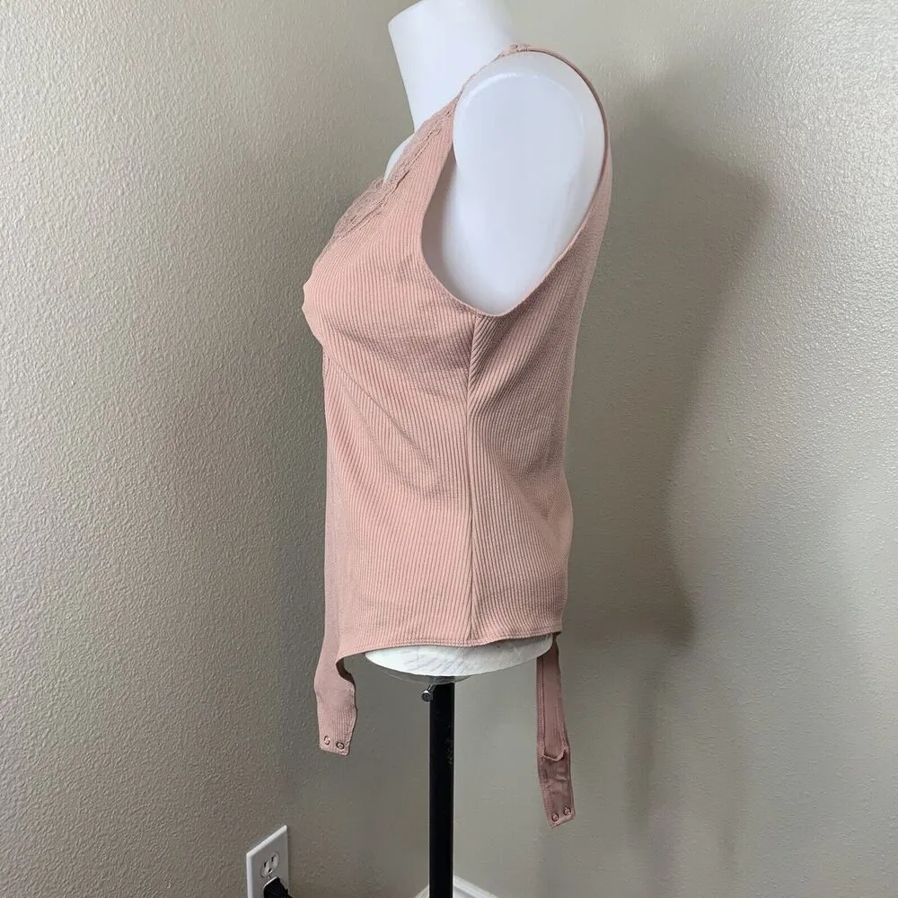 Free People Intimately Ribbed Bodysuit Pink Mauve Swoon First Call Sz Large Lace - Image 4