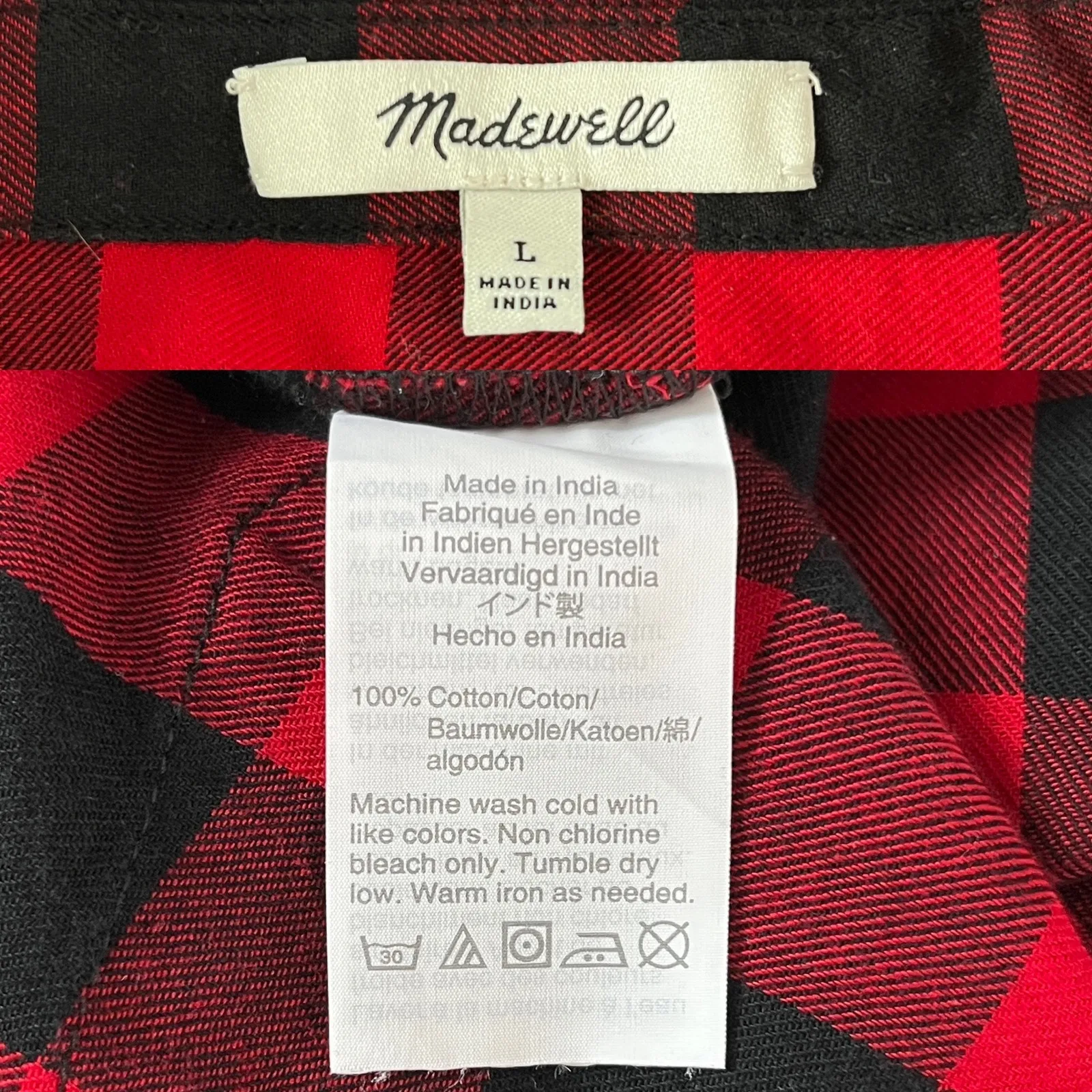 Madewell Flannel Tie-Front Shirt Large Sasha Red Buffalo Check - Image 6