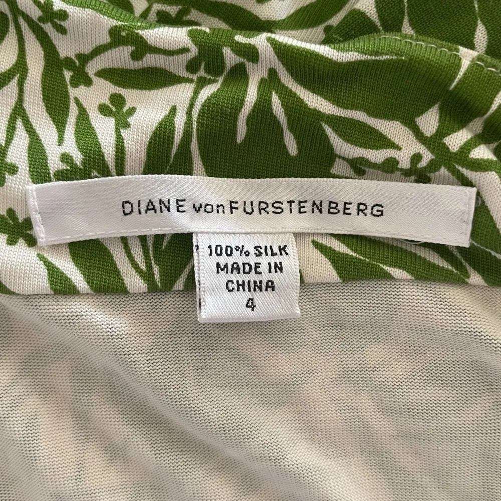 DVF Green & White Silk Floral Halter Wrap Dress - Image 5