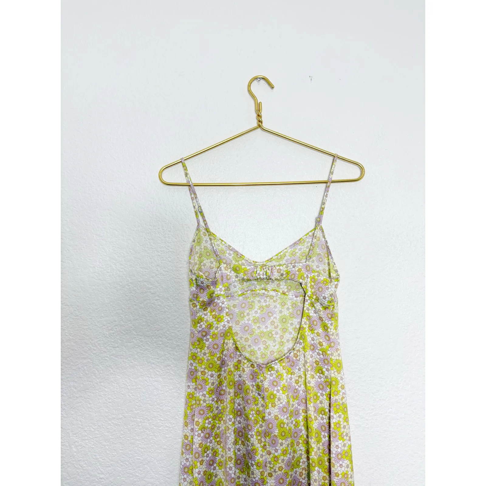 Zara 70s Micro Floral Midi Dress Size Small Cut Out Back Bohemian Vintage Yellow - Image 13