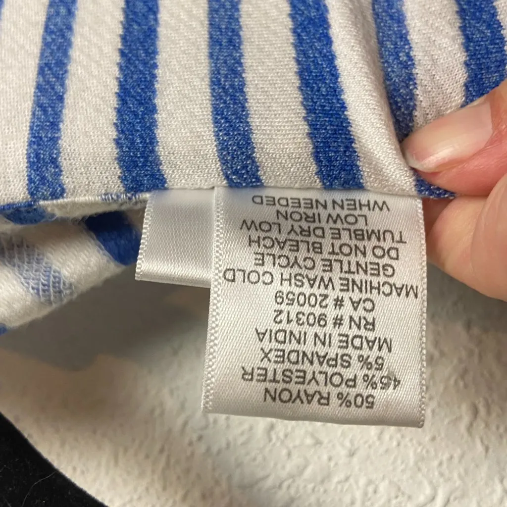 Parsley & Sage Size Xl Collared Striped Blouse Blue White Artsy Top V Neck Work - Image 5