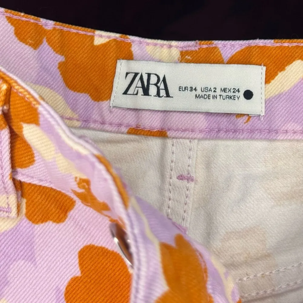 Orange and Pink Floral Denim High-Waisted Shorts - Image 4