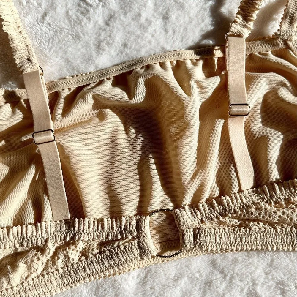 NWT Aerie Tan Cream Coral Lace Bandeau Bralette - Size: Extra Large - Image 5