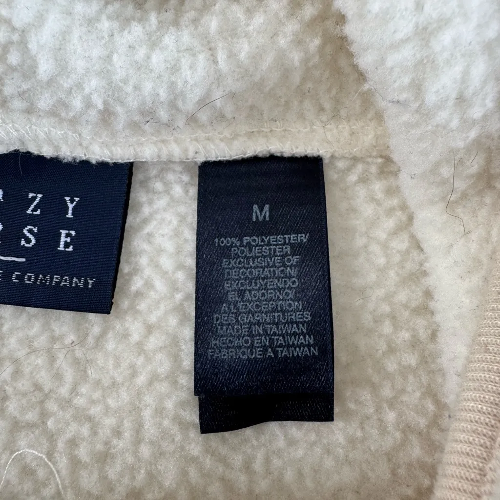 Vintage Crazy Horse Ivory Cream Fleece Hooded Anorak Jacket Coat Size Medium Tan - Image 7