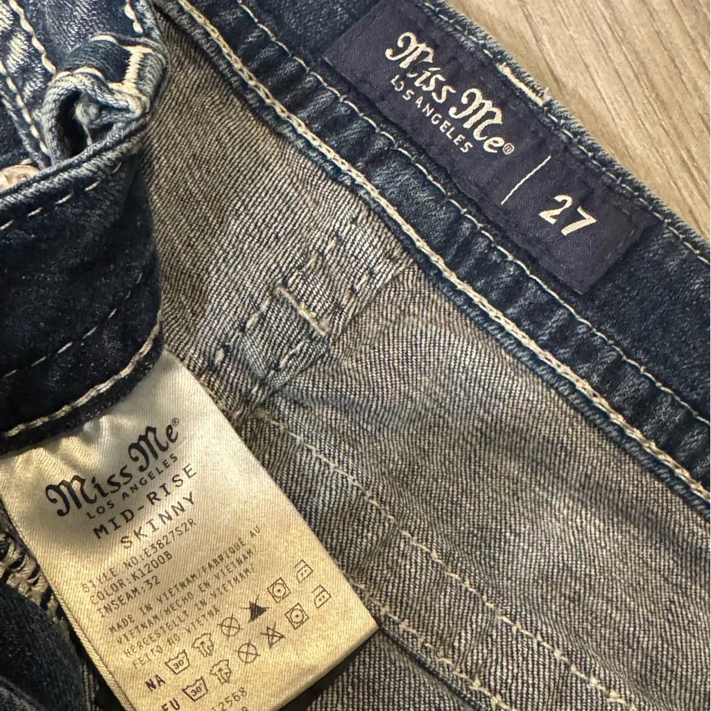 Miss Me Skinny Leg Jeans Womens 27x30 Dark Blue Denim Wash Stretc - Image 7