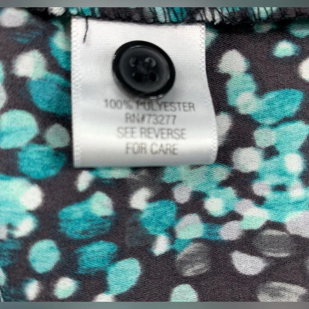 Dana Buchman Blouse Womens Size XL Black Blue Dots 3/4 Sleeve Vneck - Image 2