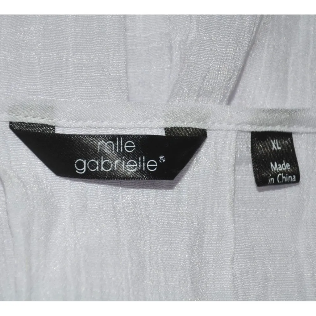 Mlle Gabrielle White Gauzy Sheer Button Up 3/4 Sleeve V-Neck Shirt Dress Size XL - Image 6
