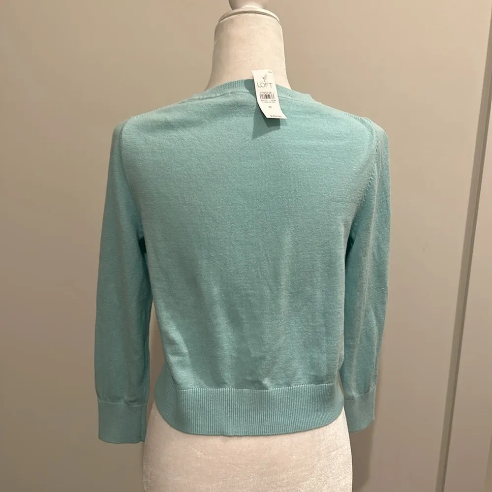 NWT Loft Cropped Blue Cardigan Sz M - Image 4