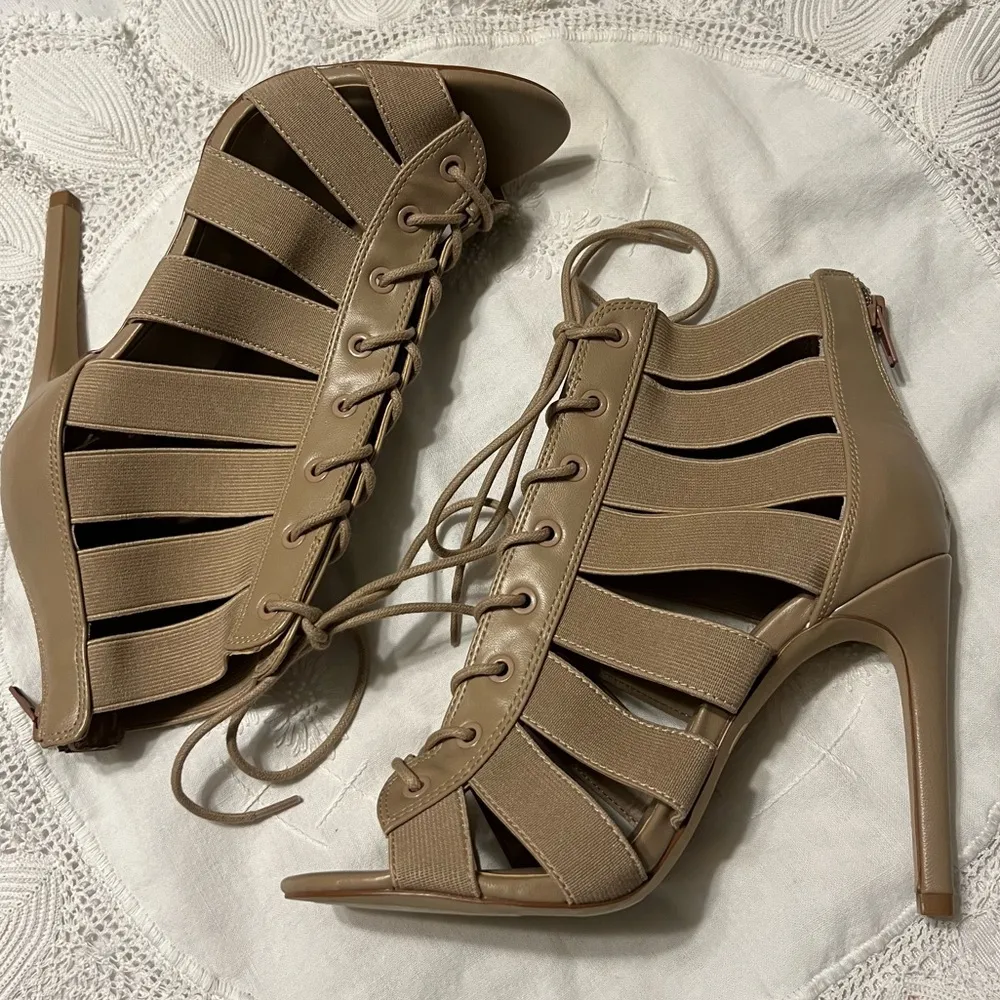 Mix No. 6 Anunia Strappy Stiletto Lace Up Heels Shoes Women’s Size 8 Beige Tan - Image 9