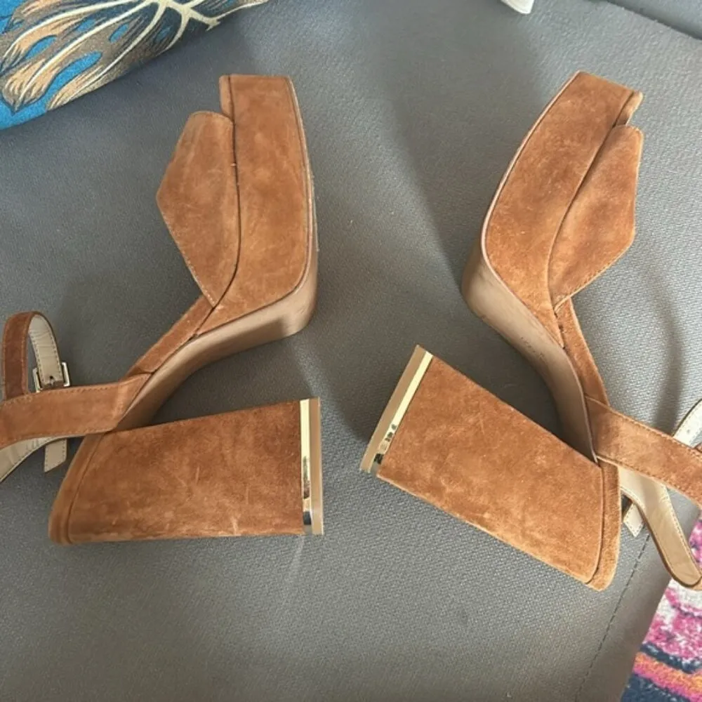 Kenneth Cole Women's Brown Dolly 115 Leather Platform Heeled Sandal Size 9.5 - Image 7