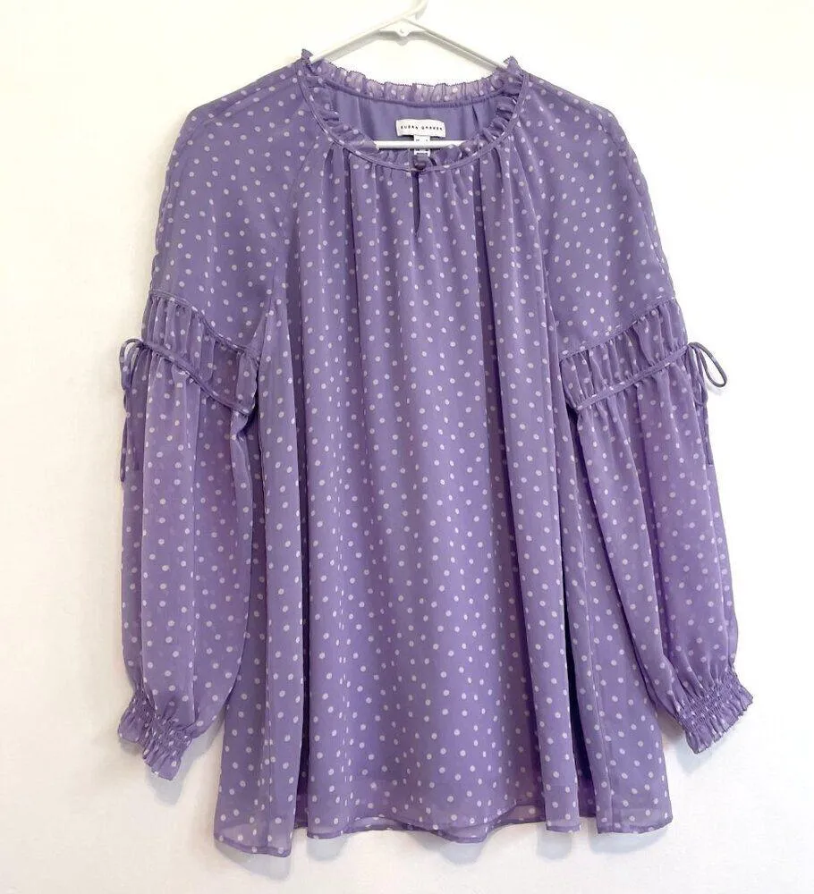 SUSAN GRAVER Printed Sheer Chiffon Raglan Sleeve Peasant Top Lilac Lavender Boho - Image 2