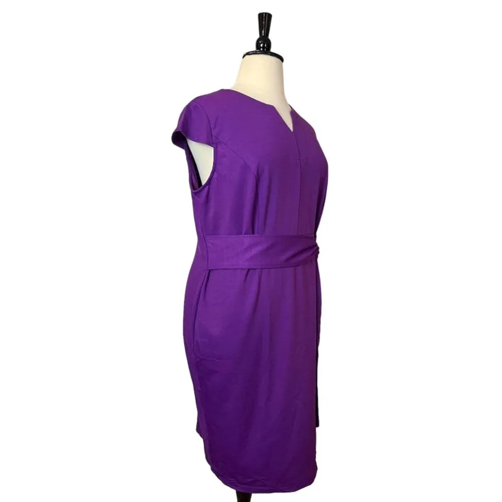 Hannah Nikole Sheath Dress Midi Split Neck Tie Waist Cap Sleeve Purple 22W New - Image 3