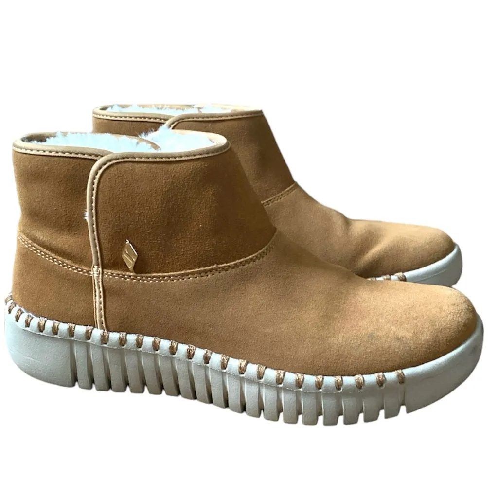 Skechers GOwalk Smart Honor Roll Tan Suede Booties Faux Fur Lined Size 7 - Image 3