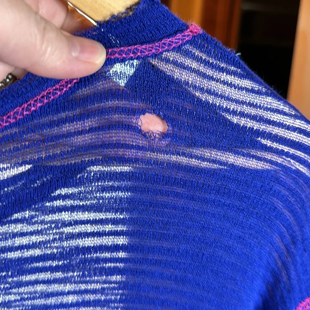 Vintage Havana Blue Pink Semi Sheer High Low Top Size Large - Image 11