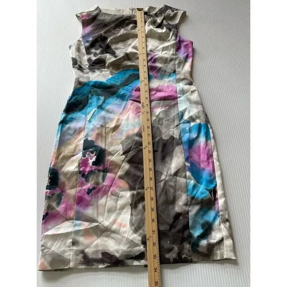 Ann‎ Taylor Sleeveless Watercolor Sheath Dress Pastel Sz 0 Purple Blue White - Image 4