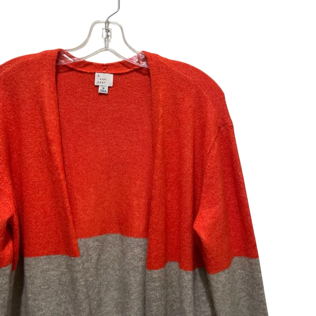 A New Day Colorblock Open Front Cardigan Red Gray Burgundy Women’s Size Medium - Image 4