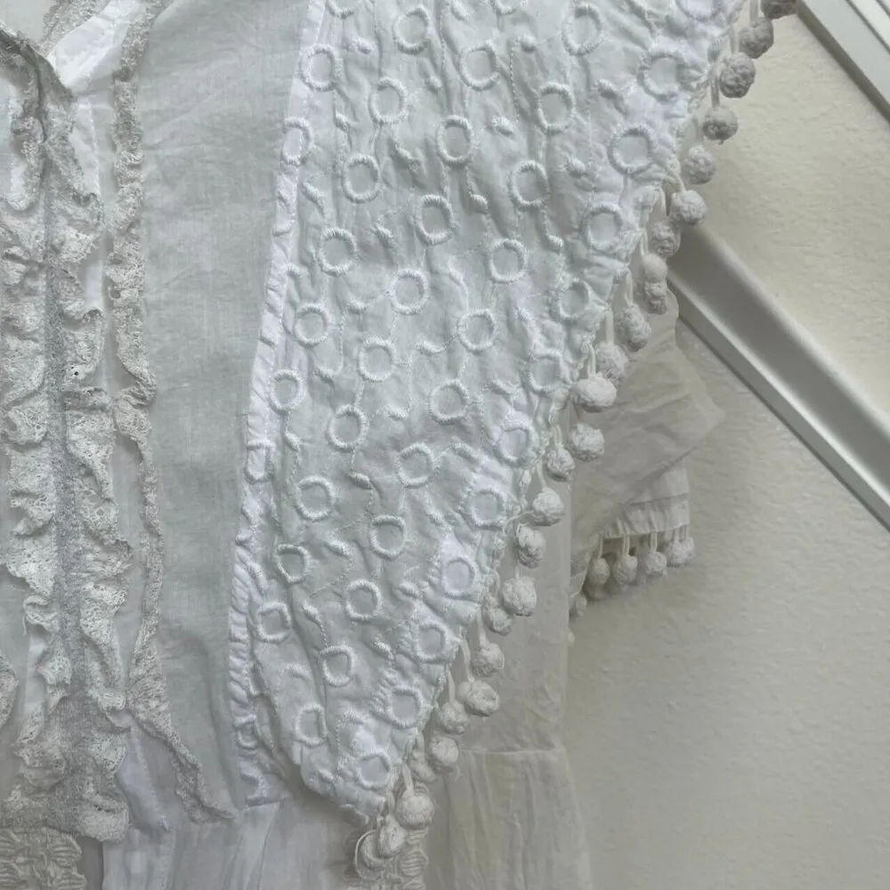 Anthropologie Alphamoment Cotton Dress Embroidered Lace Swim Coverup Sz 36 Whit - Image 5