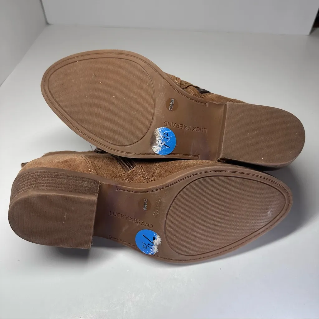 Lucky Brand Women's Brown Suede Zipper Ankle & Booties Boots SZ 7.5 Boho Shootie - Image 10