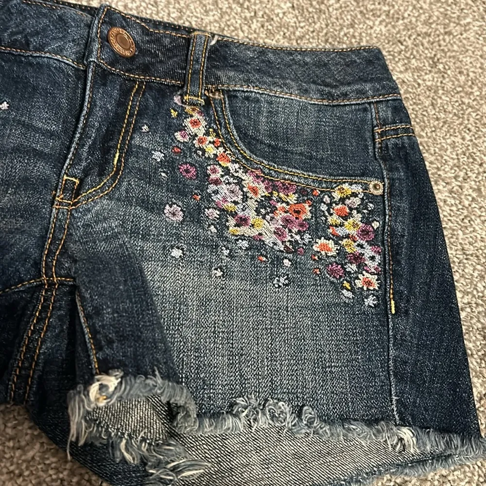 American Eagle Outfitters Floral Embroidered Jean Shorts 4 - Image 3