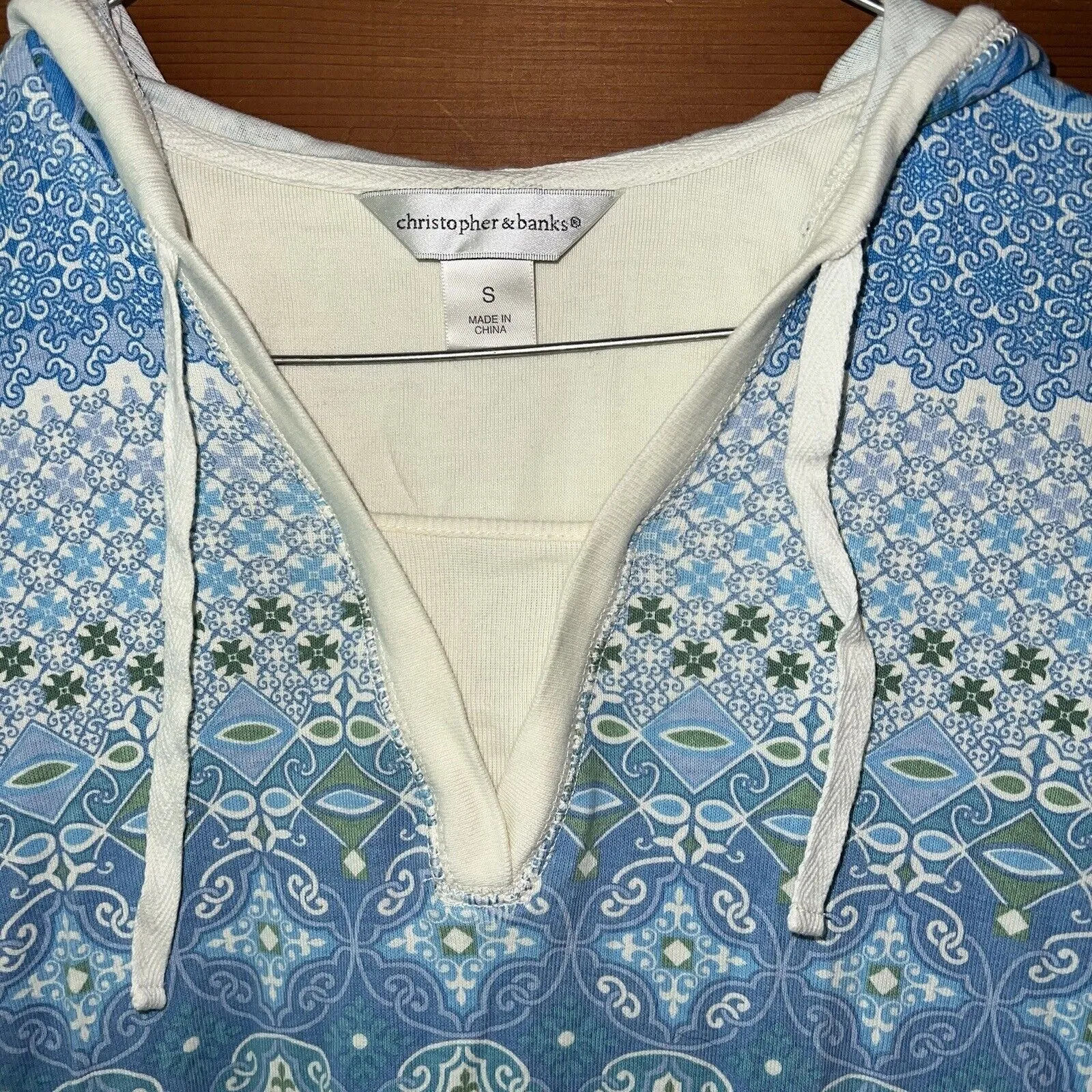 Christopher & Banks Blue Green Pullover Hoodie Small - Image 3