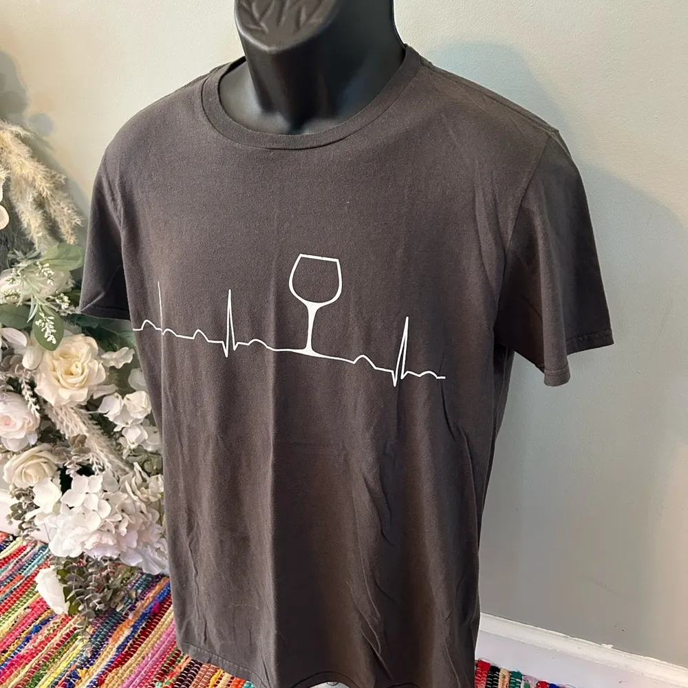 Wine Lovers Heartbeat Tee Shirt Sommelier Wino Connoisseur Black Medium - Image 2
