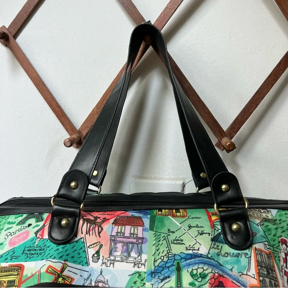 Mia Toro Paris Themed Rolling Duffel Multicolor Travel Bag - Image 8