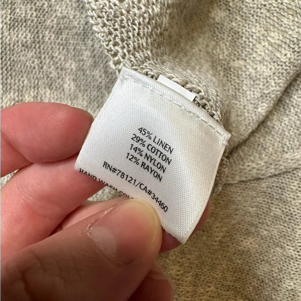 Eileen Fisher Linen Blend Slub Knit Shawl Collar Open Cardigan Sweater Oatmeal M - Image 3