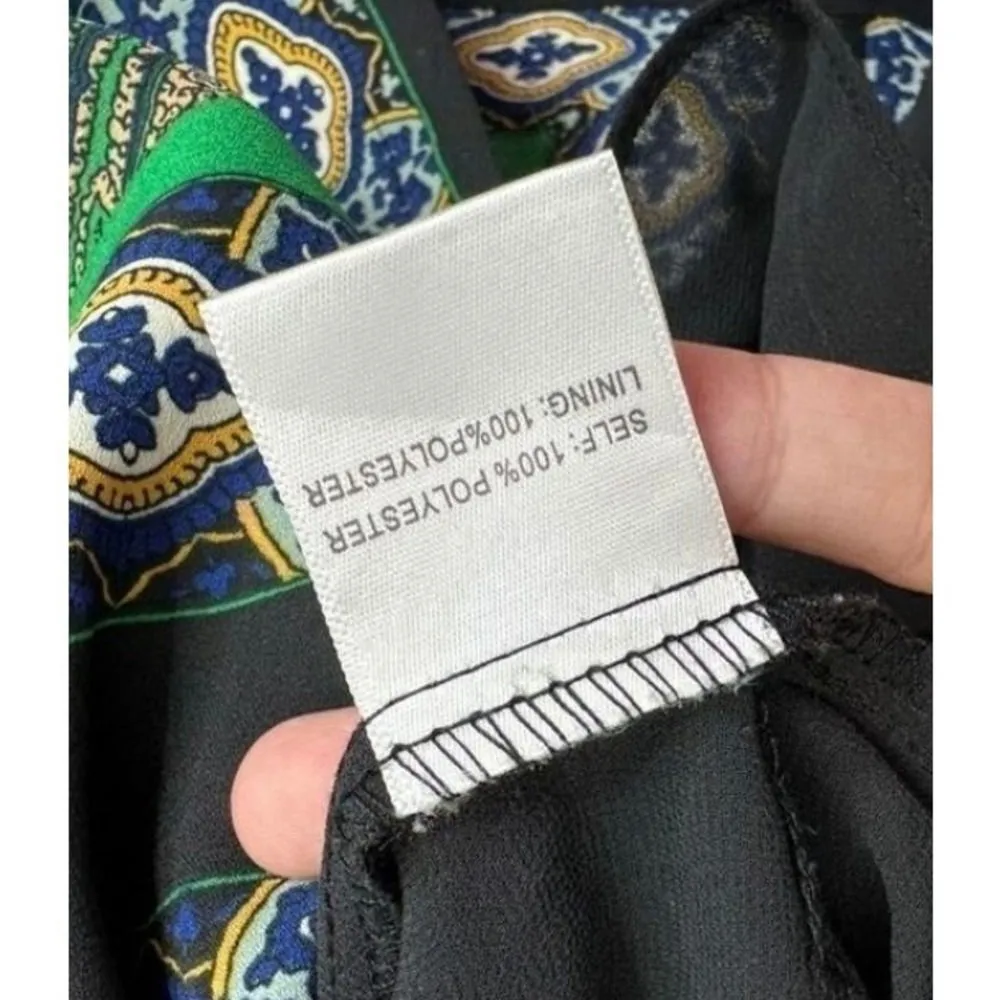 Rose + Olive Paisley Print Sleeveless Blouse Top Green Blue Black Medium - Image 7