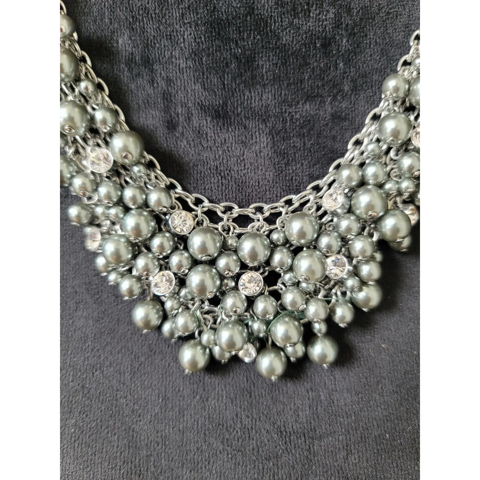 Charter Club Silver Pearl Beaded Statement Necklace With Lobster Claw Lock - Image 3