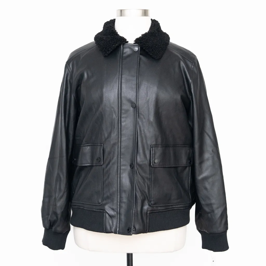 Calvin Klein - Faux-Fur-Collar Faux-Leather Bomber Coat - Image 3