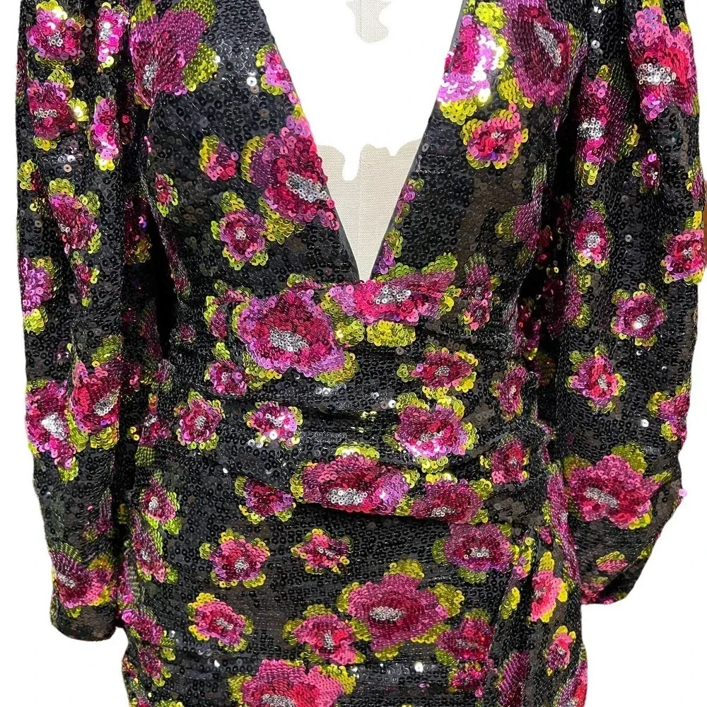 For Love & Lemons‎ Morrison Mini Dahlia Floral Dress Black Sequin Size XS - Image 6