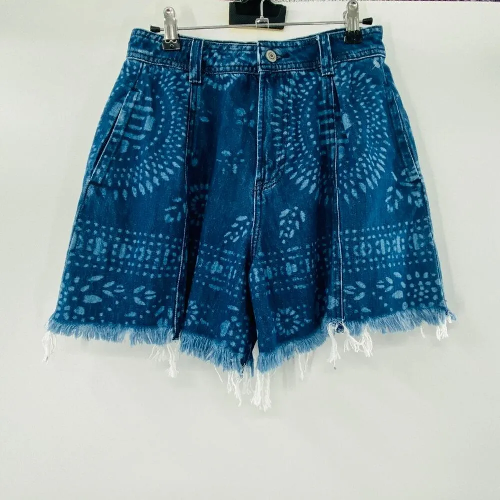 NEW Free People We The Free Amelie Printed A-Line Denim Jean Shorts Size 26 Boho - Image 8