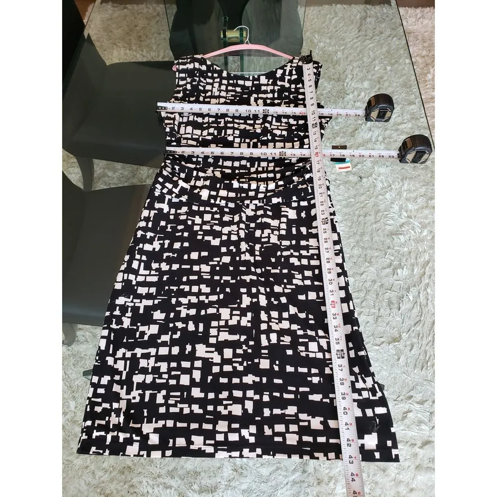 Nine West Sheath Dress Women Size 16 Black Ivory Geo Print Round Neck Sleeveless - Image 8