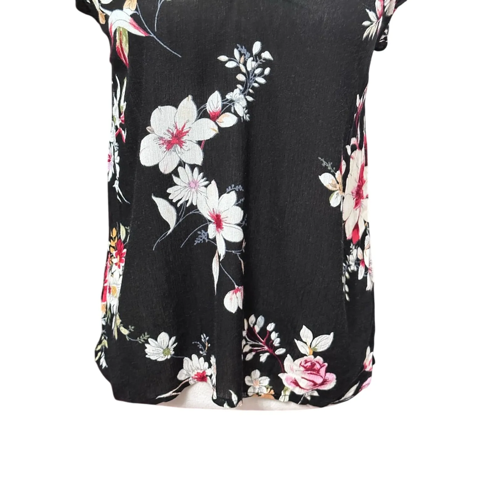 Gibson Look Tank Top Ruffle Detail Rayon Floral Black/Multicolor Women's S NWOT - Image 3