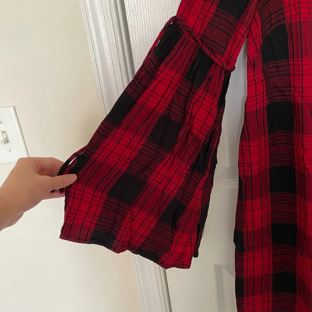 Beach Lunch Lounge Red Black Plaid Taya Dress - M - Image 6