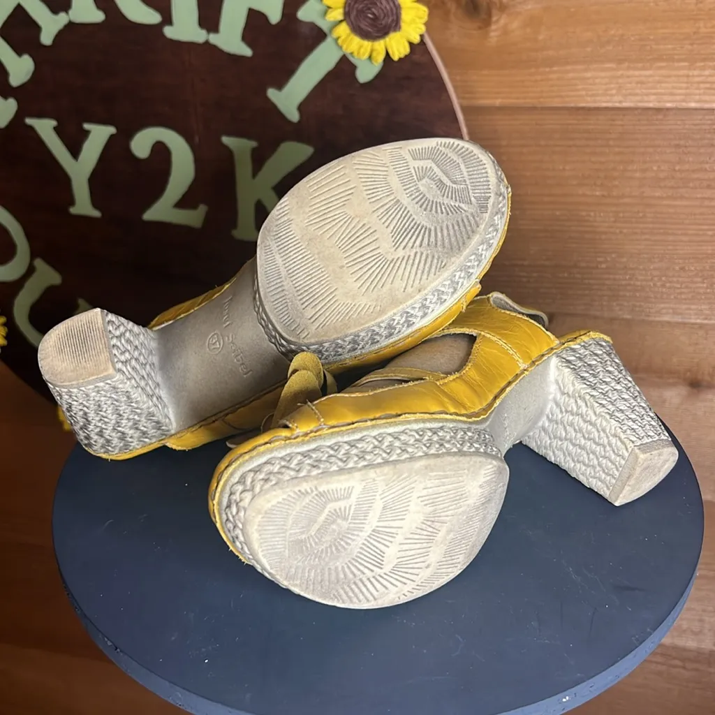 Josef Seibel Leather Strap Sandal Heel European Laganlook Flower Mustard Comfort Yellow Size 6.5 - Image 7