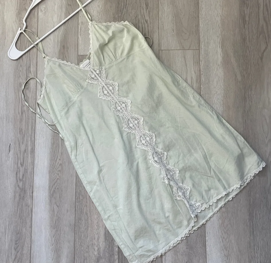 Vintage Cotton Dress lace sheer slip mini womens Green (large) soft girl lounge - Image 1